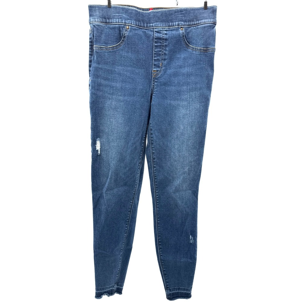 SPANX Distressed Skinny Jeans Womens Medium Pull On Ankle Denim Blue